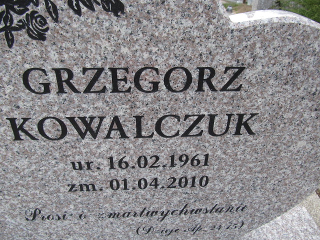 Grzegorz Kowalczuk 2010 Malbork - Grobonet - Wyszukiwarka osób pochowanych