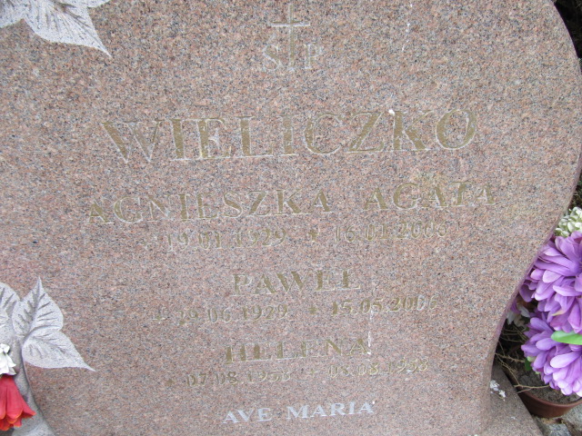 Agnieszka-Agata Wieliczko 1929 Malbork - Grobonet - Wyszukiwarka osób pochowanych