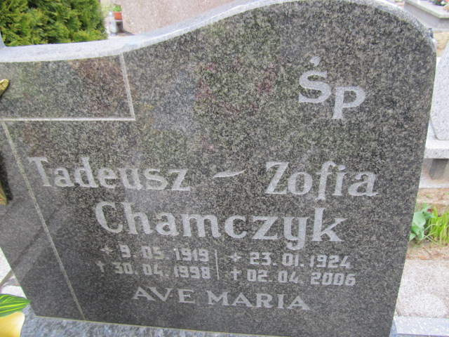 Zofia Chamczyk 1924 Malbork - Grobonet - Wyszukiwarka osób pochowanych